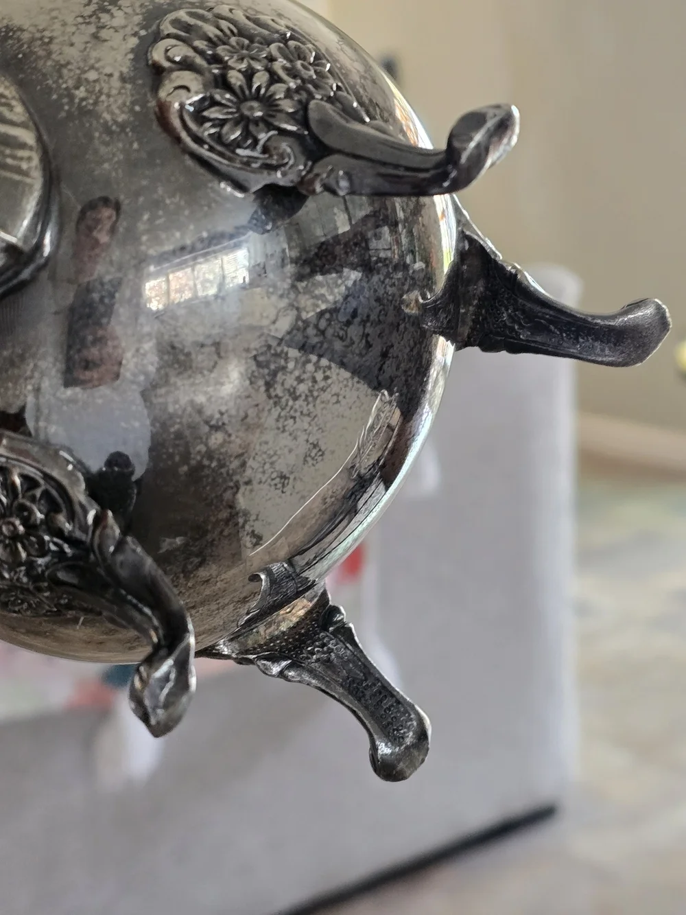 Vintage Silver Plated Coffee/Teapot - Ornate Raised Feet & Scroll Handle